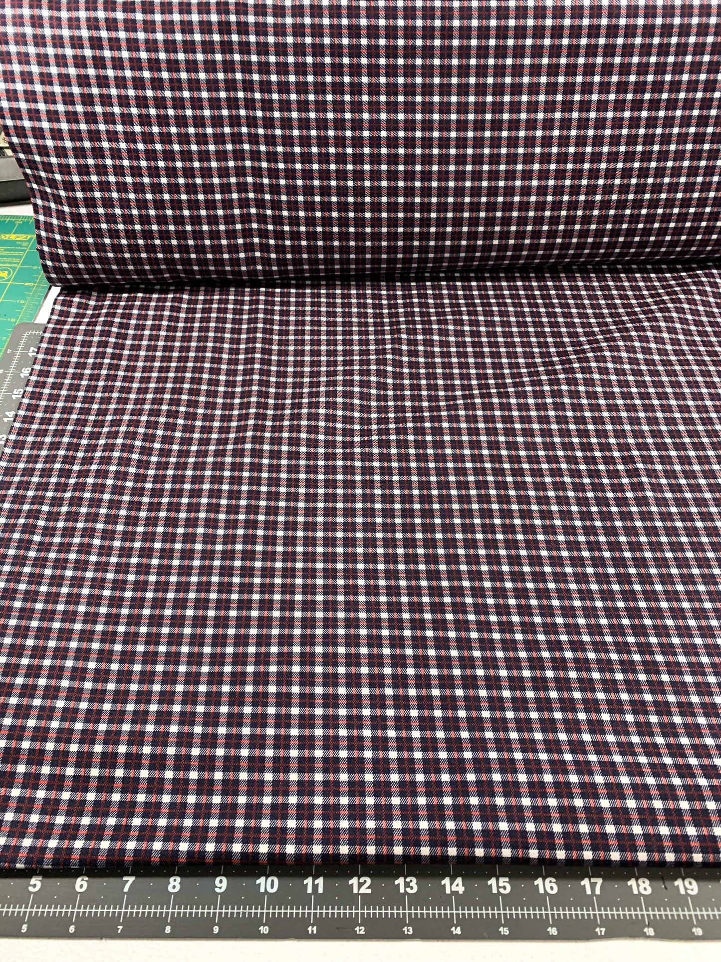 Red White and Blue plaid fabric 60" poly cotton twill