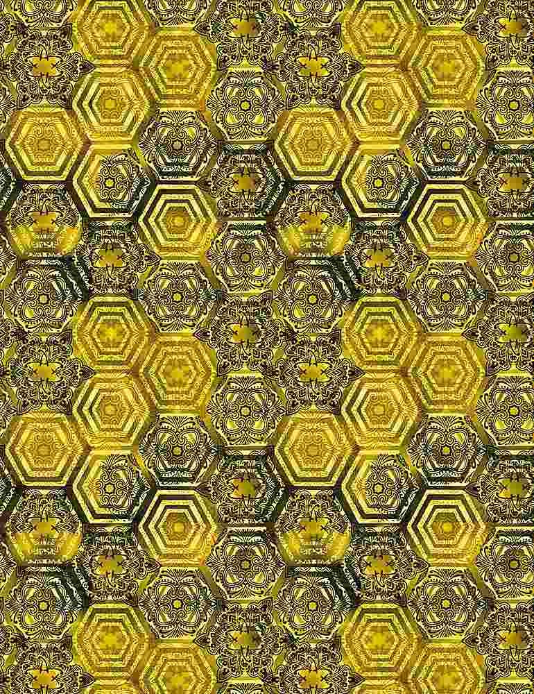 Gold Queen Bee fabric CD1352 Honeycomb fabric Bees