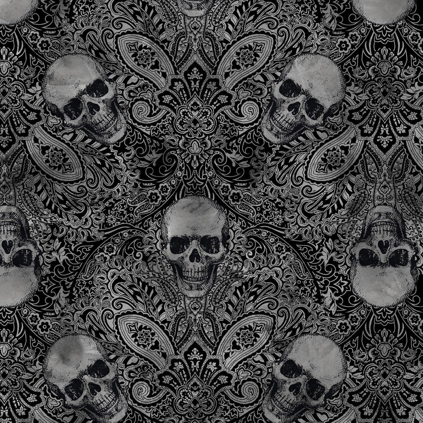 Wicked Skull fabric C7887 Skull bandana fabric damask