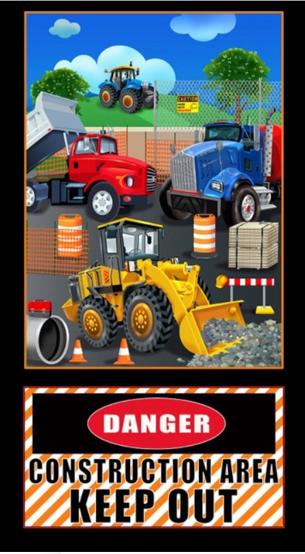 Construction Zone Quilt Panel 24"x 42" Danger Quilt for boys