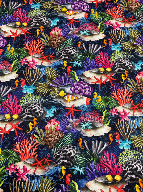Dark Blue Reef Ocean fabric 59-3861 Sea fabric