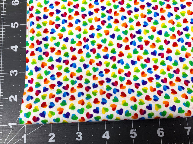 Mini Rainbow hearts fabric C8496 White
