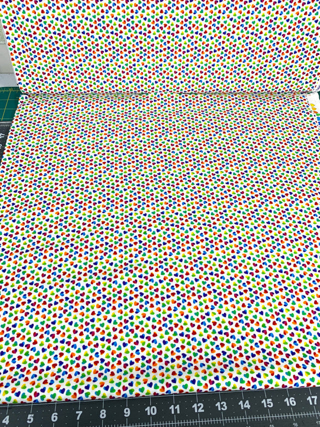Mini Rainbow hearts fabric C8496 White