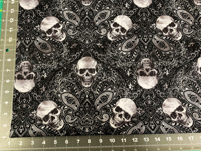 Wicked Skull fabric C7887 Skull bandana fabric damask