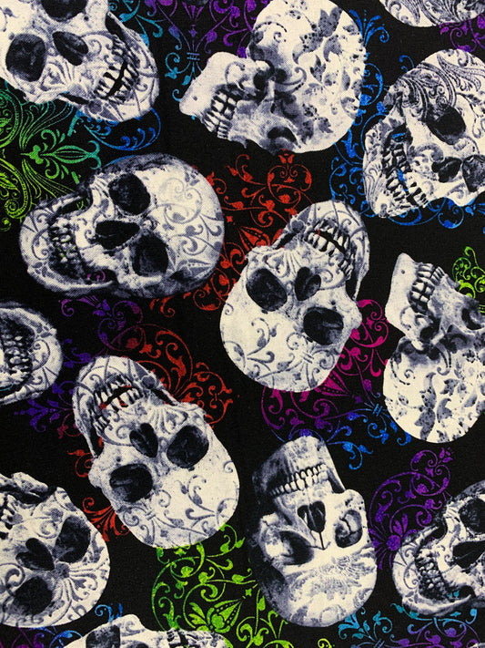 Skulls fabric rainbow filigree C7275 skull cotton fabric