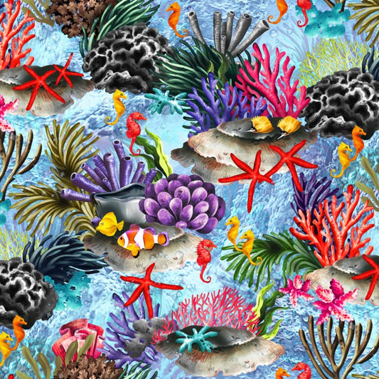 Light Blue Reef Ocean fabric 59-3862 Sea fabric